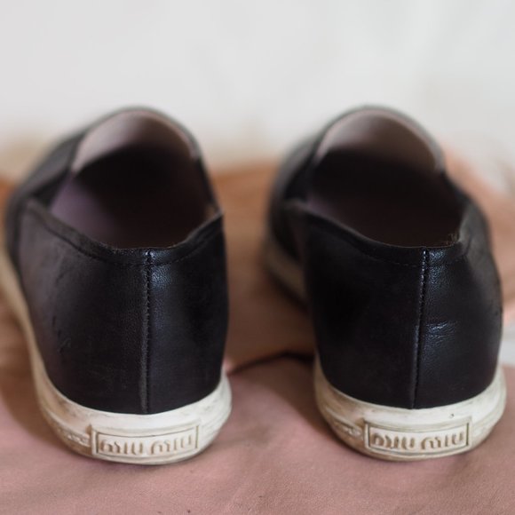 MIU MIU Black Leather Metal Cap Toe Sneakers - Picture 3 of 7